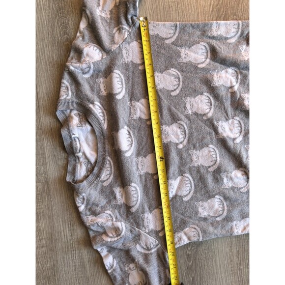 Jacquard Knit Smiling Cat Print Sweater Gray White Whimsical Juniors L - Picture 5 of 9